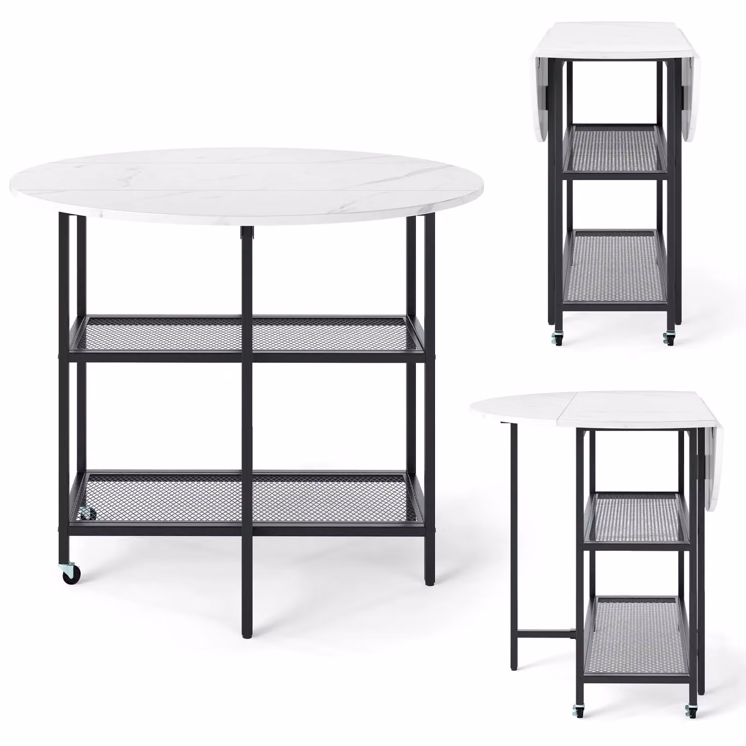 Gymax Modern Round Kitchen Dining Table with Drop Leaf Tabletop in White, Diameter: 100 cm – 6