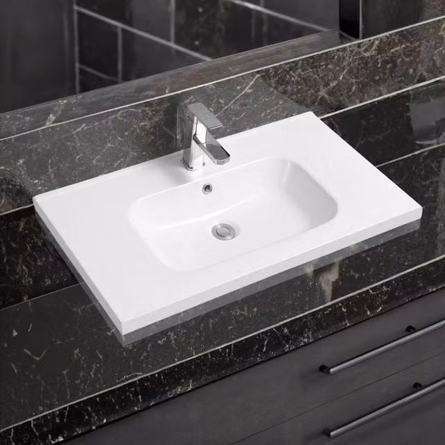 Limoge 5414 White Ceramic Mid-Edge Inset Countertop Basin with Oval Bowl W: 80 cm, D: 45 cm – 1