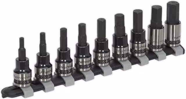 Loops 9pc Hex Key Socket Bit Set, 3/8 inch Square Drive, 4mm to 12mm, Black