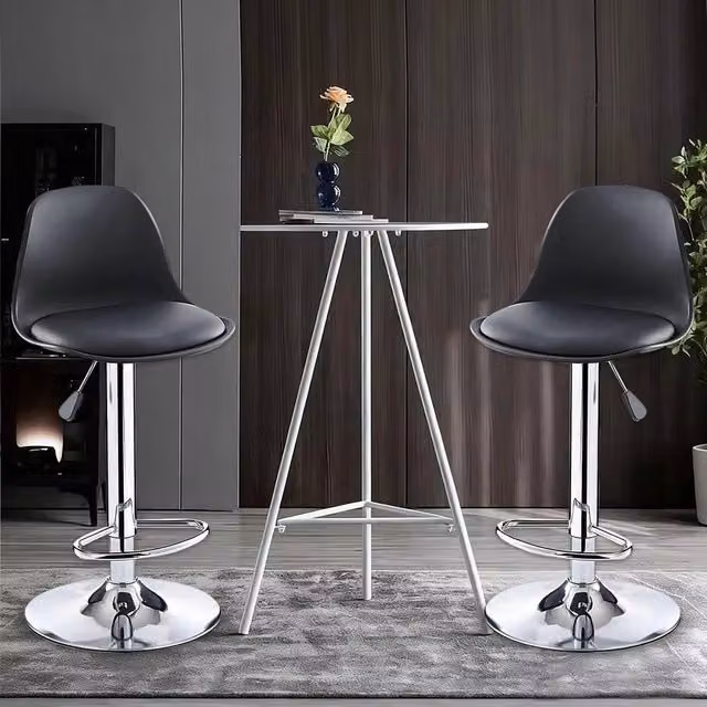 EONLION Set of 2 Black Upholstered Swivel Bar Stools with Metal Frame, Height: 100 cm