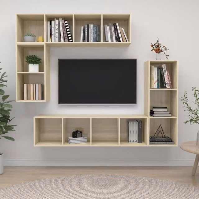 Berkfield Home 4 Piece Sonoma Oak TV Cabinet Set in Brown Engineered Wood – 1