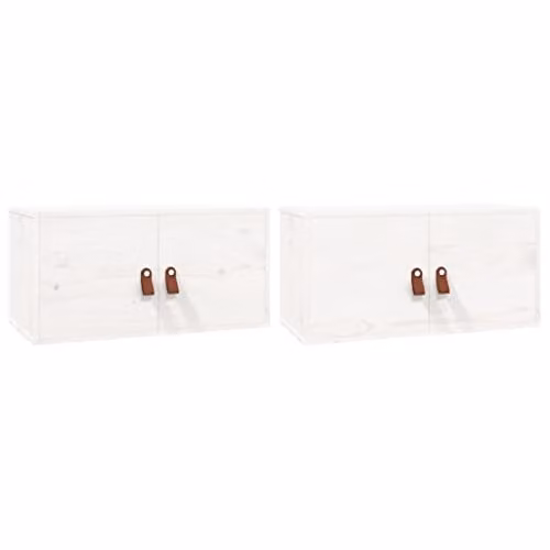 vidaXL Set of 2 White Rustic Solid Wood Pine Wall Cabinets with Hinged Doors W/D/H: 60 x 30 x 30 cm