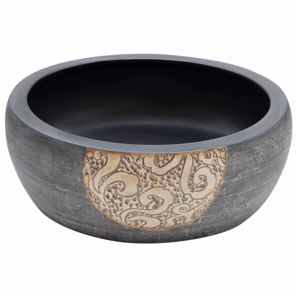 Berkfield Home Round Ceramic Countertop Basin in Black and Brown, W: 41 cm, H: 14 cm – 3