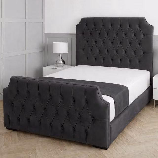 Living Comfort Bedz Westminster Upholstered Gas Lift Storage Bed with 48 Inch Headboard in Charcoal Grey, W/D/H: 140 x 200 cm