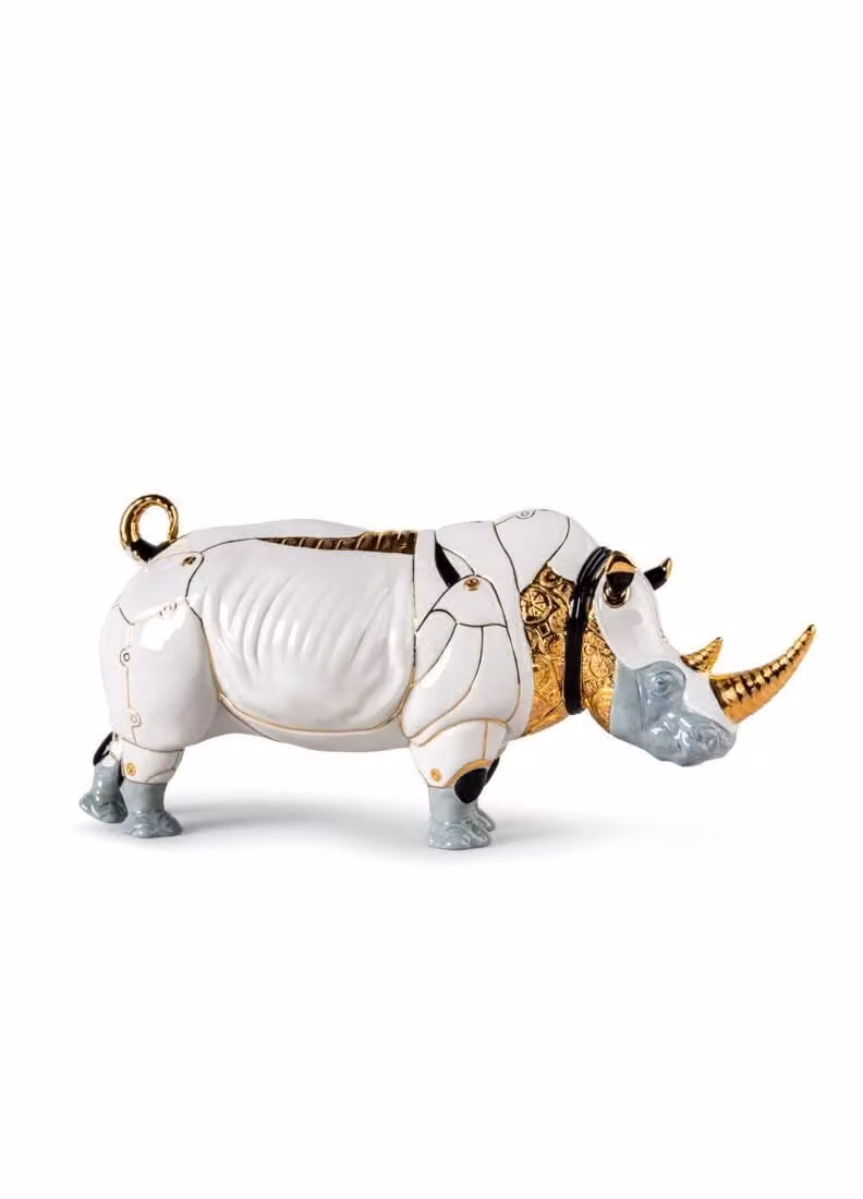 Lladró Rhino Cyborg Porcelain Sculpture in White