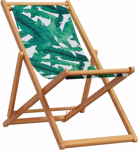 Berkfield Home Beautiful Set of 2 Folding Beach Chairs in Green with Leaf Pattern Fabric and Treated Hardwood – 1