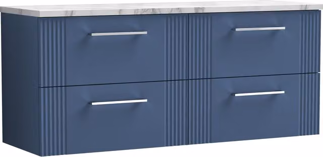 Balterley 4 Drawer Wall Hung Vanity Unit with Marble Laminate Worktop, Blue, W: 120 cm