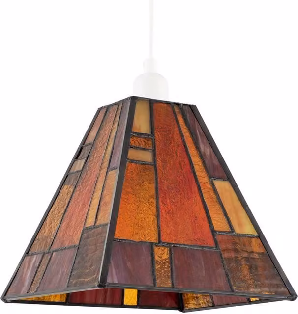 Happy Homewares Art Deco Tiffany Pendant Lighting Shade in Orange and Multicolour Glass