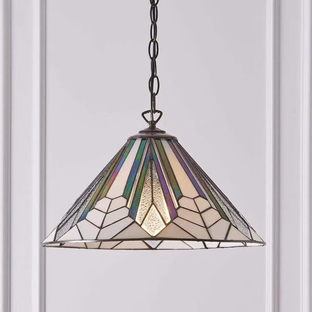 Loops Tiffany Art Deco Glass Hanging Ceiling Pendant Light with Bronze Chain and Transparent Shade – 2