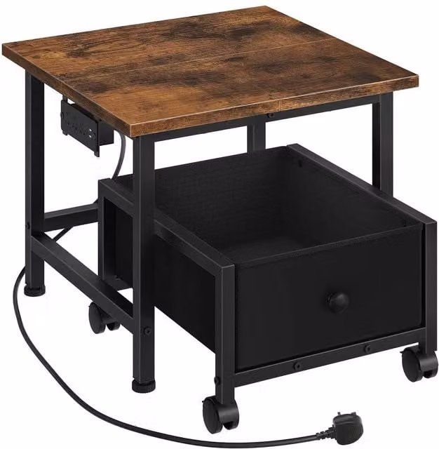 KORVIXA Brown Mini Fridge Stand with Power Outlet and Castors – 1