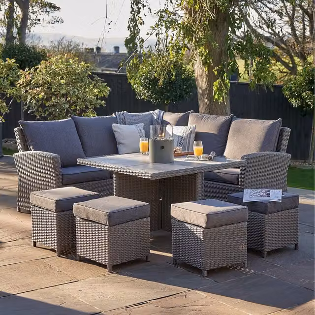 Pacific Lifestyle 9 Seater Rattan Garden Furniture Corner Set in Grey
