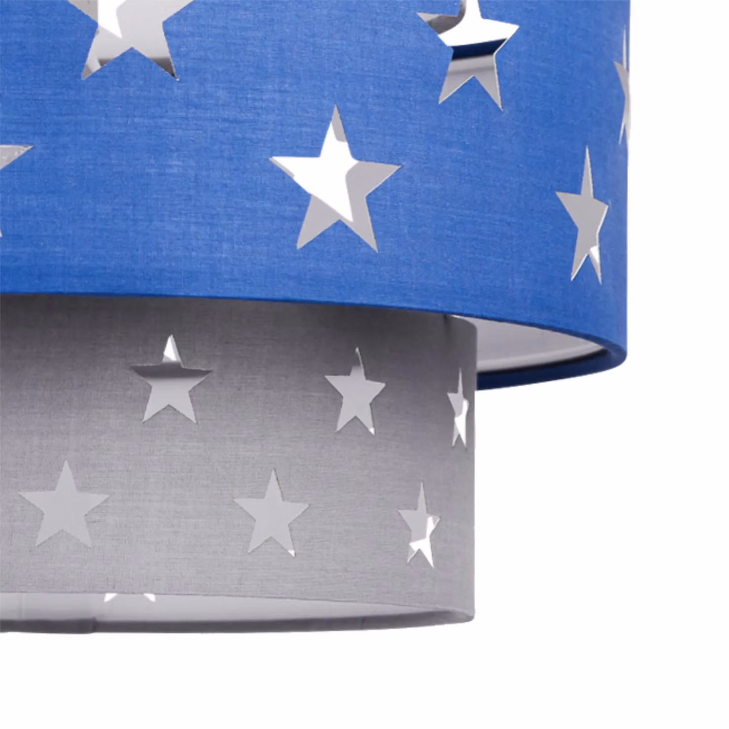 First Choice Lighting Pair of Navy Blue and Grey Star Two Tier Fabric Easy Fit Light Shades – 3