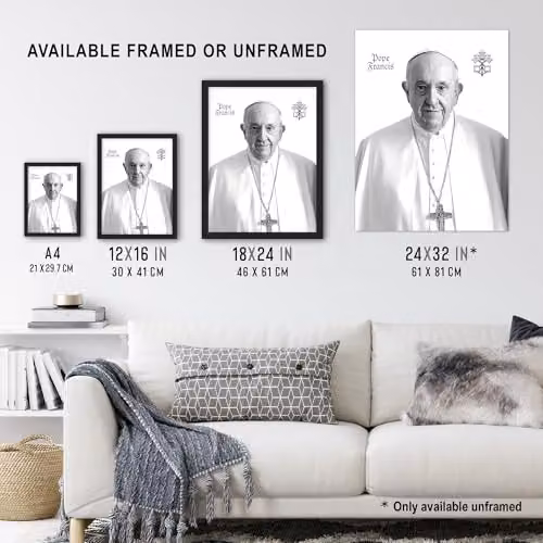 Artery8 Pope Francis Black and White Portrait Framed Wall Art Print, W: 29.7 cm, H: 42.0 cm – 3
