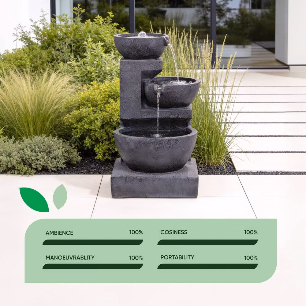 Gardenwize Solar Cascading Ceramic Water Feature with Battery Backup in Dark Grey, H 61.0 cm x W 34.0 cm x D 34.0 cm – 5
