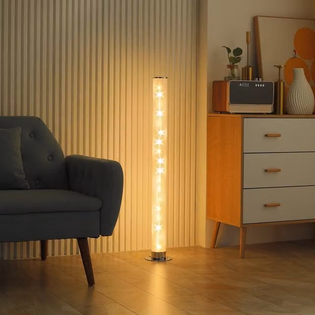 HOMCOM Modern RGB Floor Lamp with Remote Control and Star Effect in Transparent and Chrome
