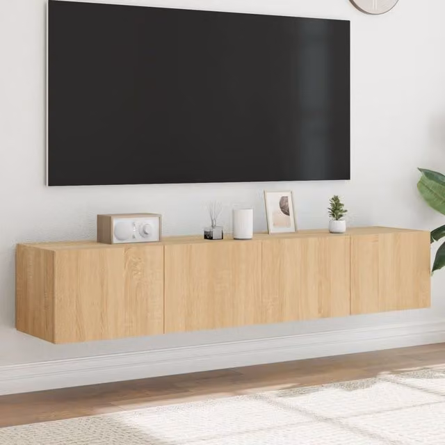 Berkfield Home Set of 2 Modern Wall Mounted TV Cabinets with Integrated LED Lights in Sonoma Oak Brown, W/D/H: 80 x 35 x 31 cm – 1