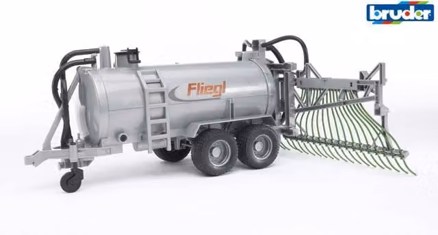 Bruder Fliegl Barrel Trailer with Spread Tubes Playset Model, Green and Grey, 1:16 Scale