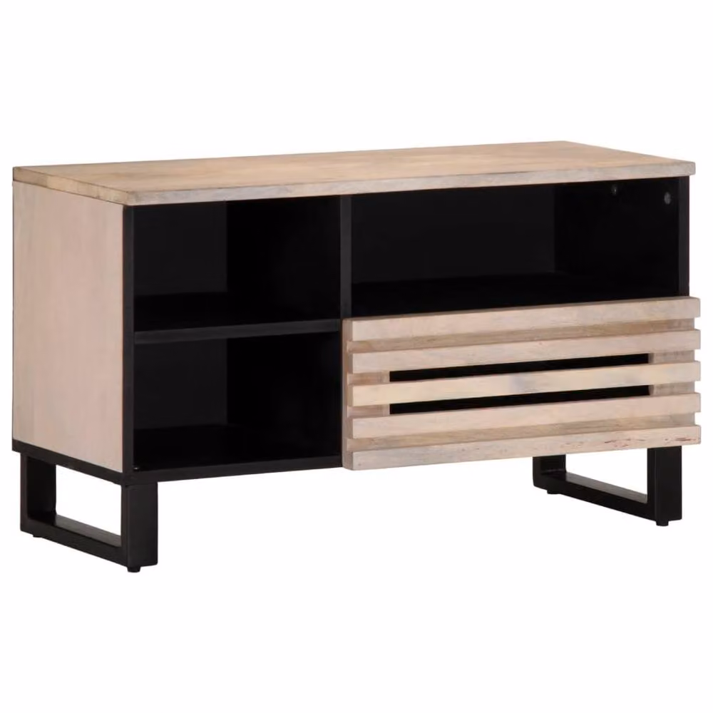 Berkfield Home Mango Wood TV Cabinet in Grey, W/D/H: 80 x 34 x 46 cm – 2