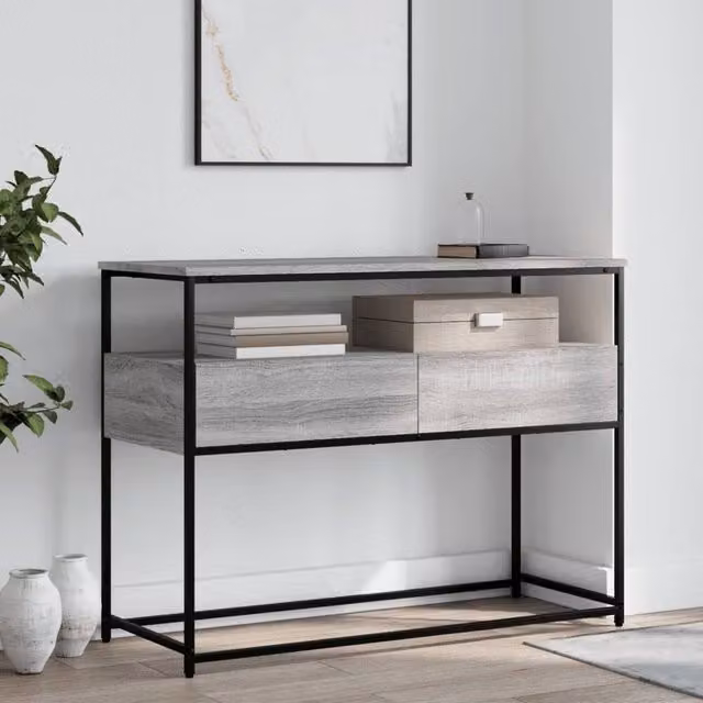 Berkfield Home Console Table in Grey Sonoma, W/D/H: 100 x 40 x 75 cm