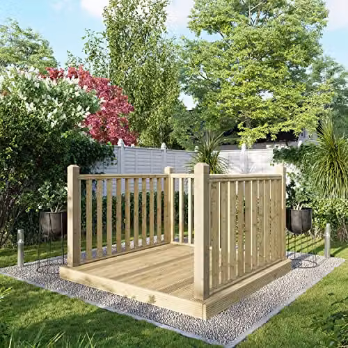 Powersheds Premium Wooden Decking Kit with Hand Rails in Brown, W: 181.8 cm, D: 120 cm