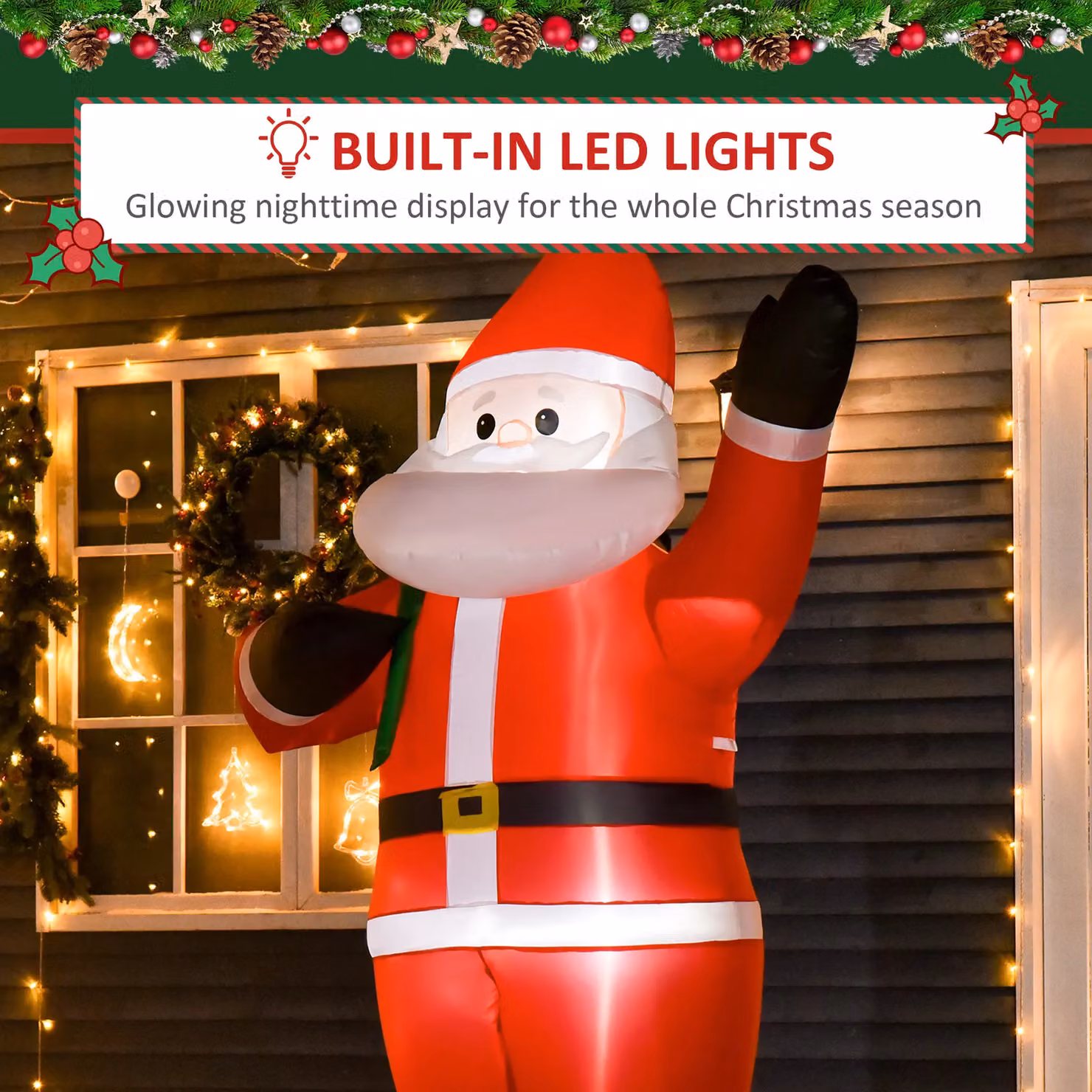 HOMCOM 8ft Inflatable Santa Claus with Gift Bag and Multicolour LED Lights – 3