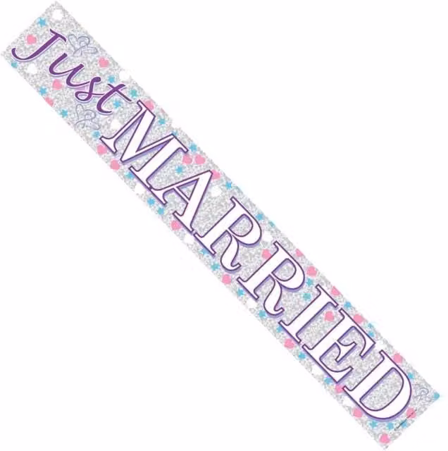 KDMD Just Married Silver Foil Banner Pack of 12