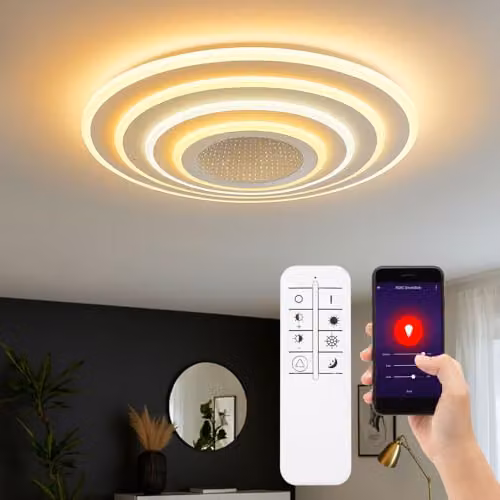 Globo Lighting Netlighting Smart LED Ceiling Light, White and Chrome, Dimmable with Remote Control, Timer, and App Control, D x H: 42 x 6.7 cm – 2