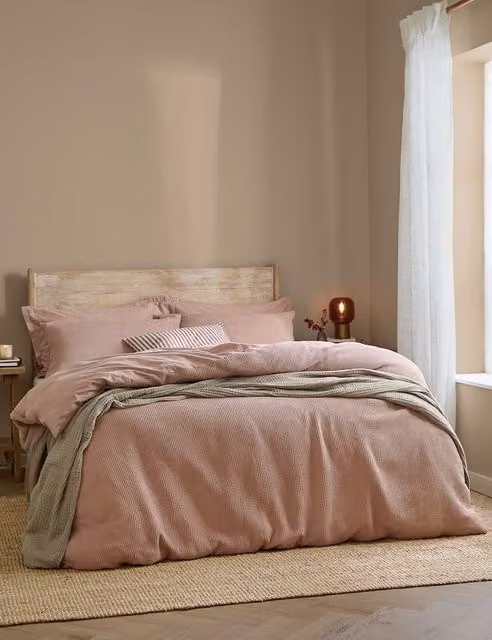 YARD Hebden Waffle Bedding Set in Soft Pink, Pure Cotton Percale, 200 x 200 cm