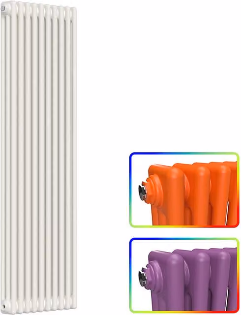 Lux Heat 3-Column Vertical Steel Radiator in White, H 150 cm x W 47 cm x D 11.8 cm