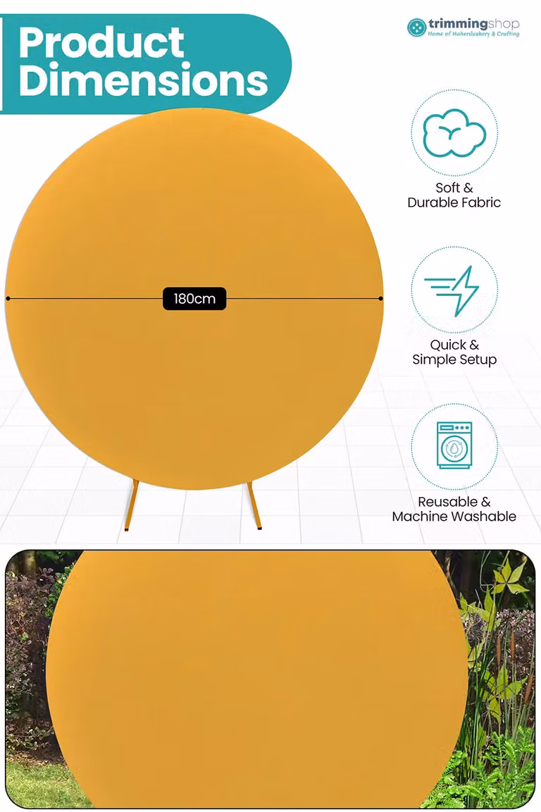 Neel Blue Round Arch Backdrop Cover in Metallic Gold, Wrinkle-Resistant Spandex Circle Stand Cover, Diameter: 180 cm