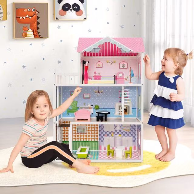 Costway High Dreamy Doll House in Pink