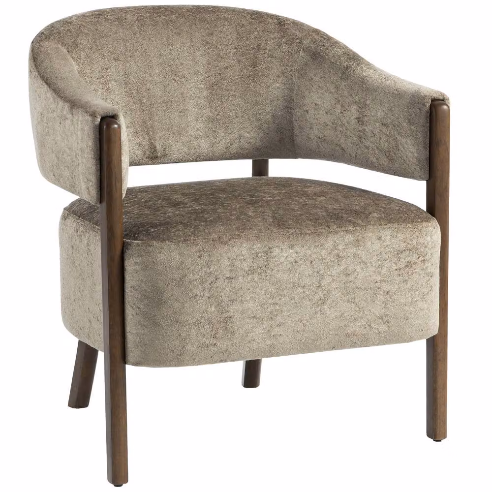 HOMCOM Upholstered Fabric Tub Accent Chair with Armrests and Solid Wood Legs in Brown – 2