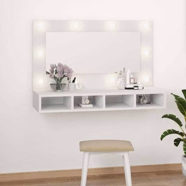 Berkfield Home White LED Mirror Cabinet for Bathroom, W/D/H: 90 x 31.5 x 62 cm