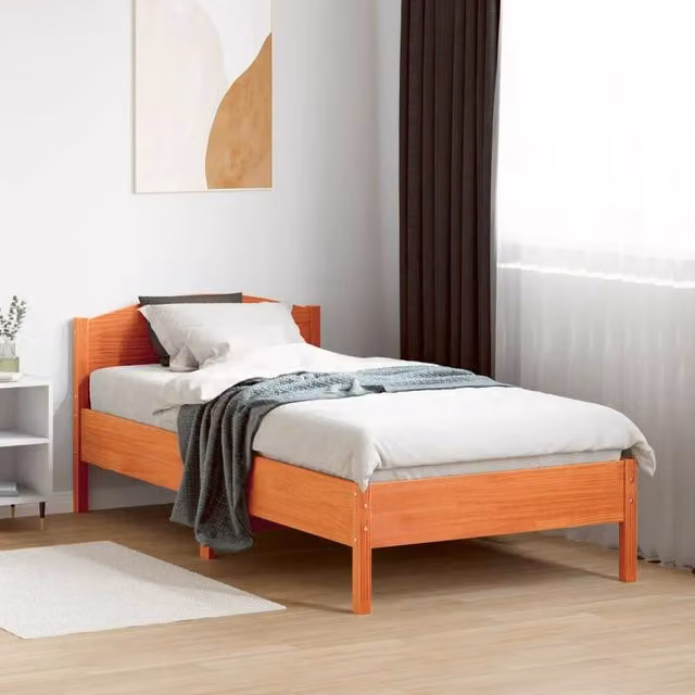 Berkfield Home Beautiful Small Single Solid Wood Bed Frame, Waxed Brown, W/D/H: 75 x 190 x 80.5 cm