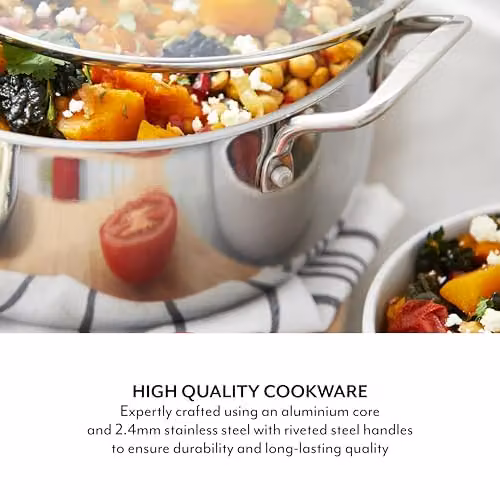 Sur La Table Tri-Ply Stainless Steel Casserole with Tempered Glass Lid, Silver, Diameter: 24 cm – 2