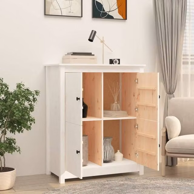 Berkfield Home White Solid Wood Pine Sideboard, W: 83 cm, D: 41.5 cm, H: 100 cm – 1