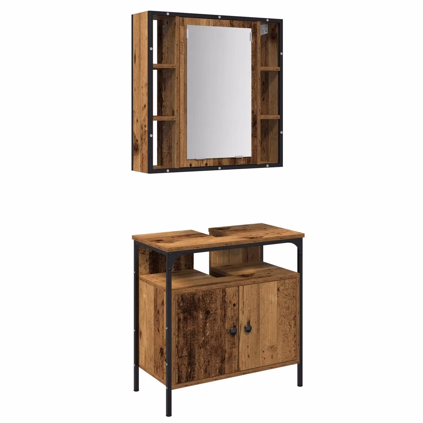 Berkfield Home Modern 2 Piece Brown Bathroom Furniture Set with Mirror Cabinet and Vanity Unit – 2