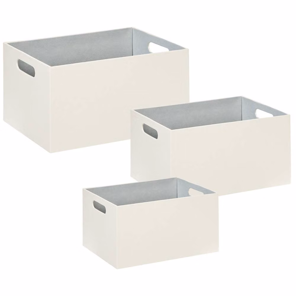 Wyld and Coco Beige Faux Leather Storage Basket Set of 3 with Handles – 2