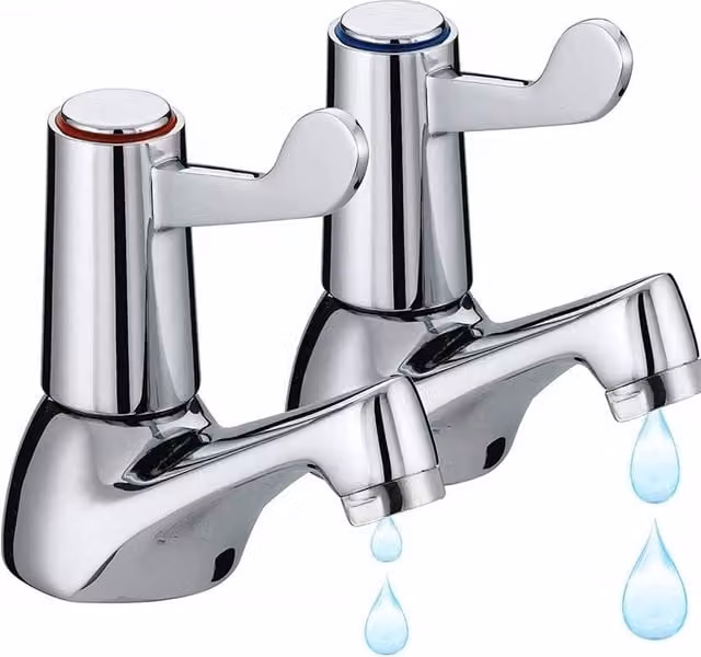 SPETLEK Pair of Chrome Basin Sink Pillar Taps with Easy Grip Lever in Metallic Silver
