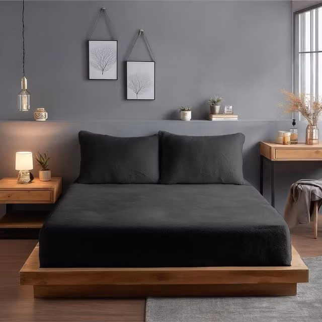 Snug City Teddy Fleece Extra Deep Fitted Sheet, Single, Grey, W/D/H: 90 x 190 x 30 cm