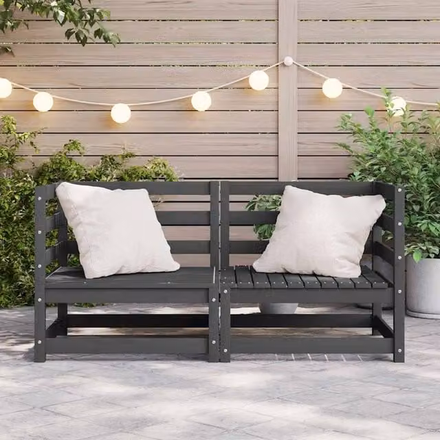 Berkfield Home L-Shape Garden Corner Sofa Set in Grey Solid Pine Wood with Cushions