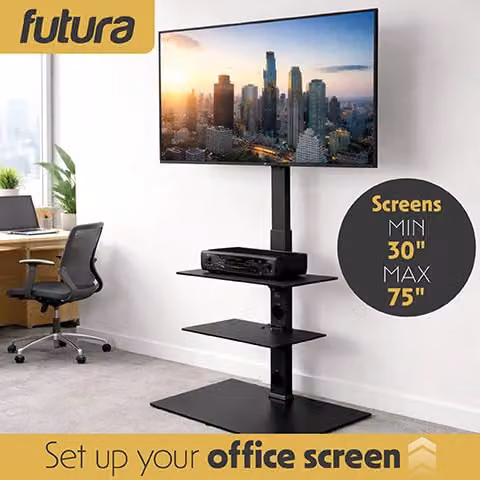 Futura Modern Black Floor TV Stand with Media Compartments and Integrated Cable Channel – 6