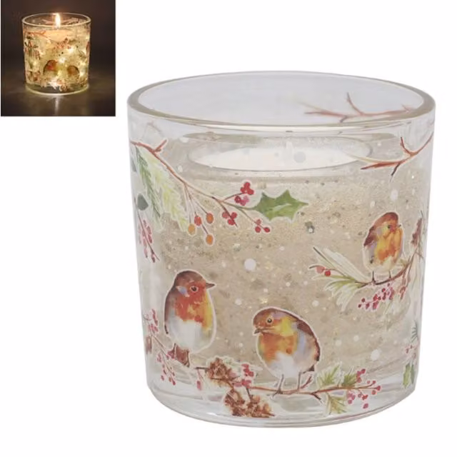 KDMD Multicolour Winter Robins LED Christmas Candle Figure