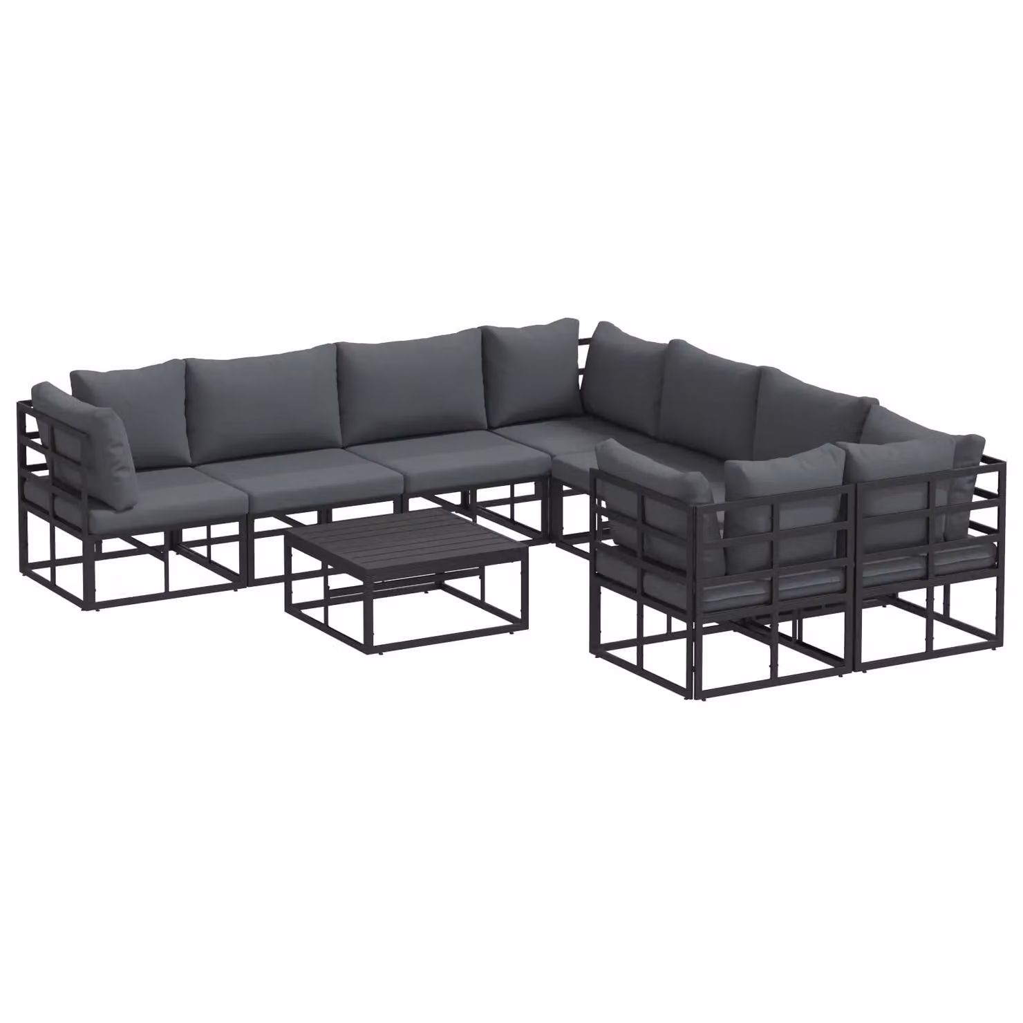 Berkfield Home 9 Piece L-Shape Garden Sofa Set in Black with Powder Coated Aluminium Frame and Upholstered Cushions W/D/H: 70 x 70 x 32 cm – 2