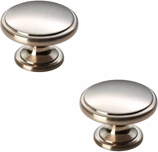 Loops 2 Pack Ring Domed Cupboard Door Knobs, 38.5mm Diameter, Brushed Silver Cabinet Handles – 1