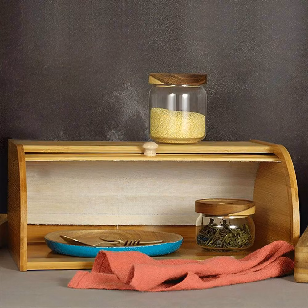 KORVIXA Bamboo Bread Bin with Roll Top Lid in Brown – 3