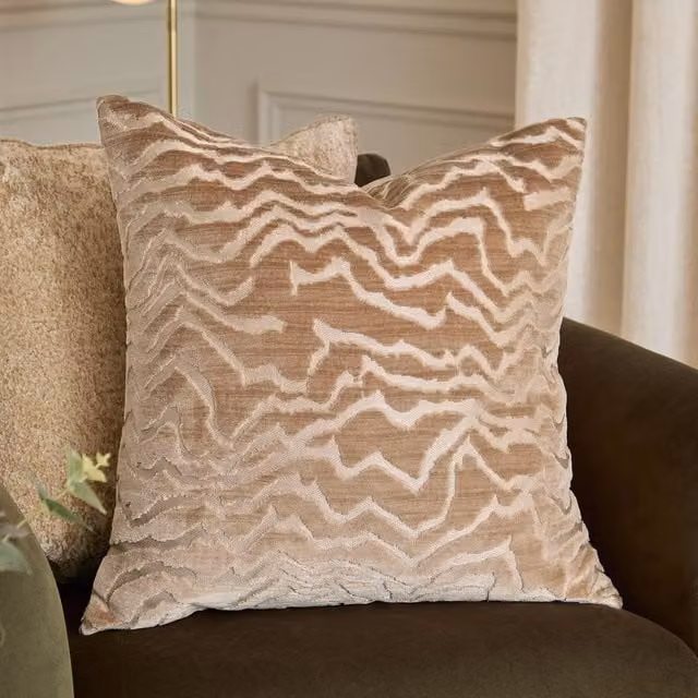 Paoletti Tierra Square Graphic Velvet Cushion in Beige, W/D/H: 50 x 50 x 50 cm