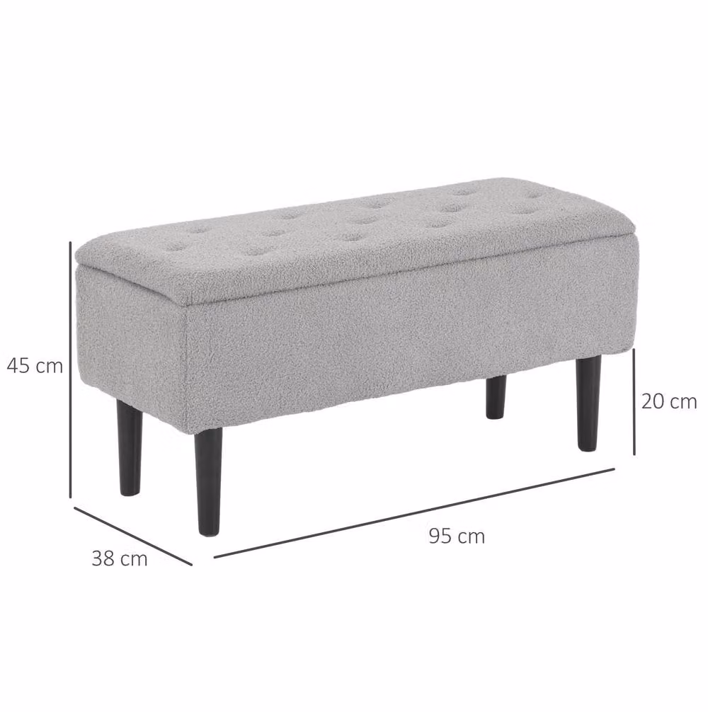 STILVORA Grey Bouclé Fabric Storage Ottoman with Wooden Legs – 2