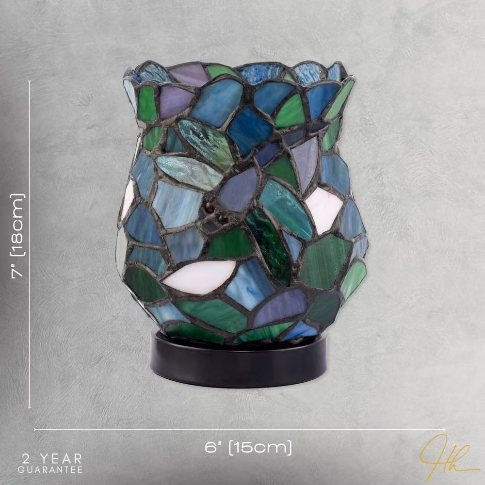Happy Homewares Dragonfly Themed Art Nouveau Stained Glass Tiffany Table Lamp in Blue, Green and Black – 4