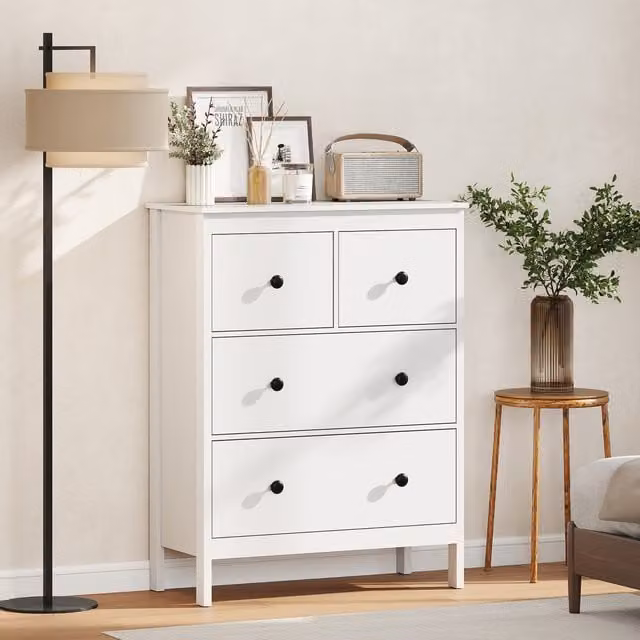 HOMCOM Modern 4 Drawer Chest of Drawers for Bedroom and Hallway, White